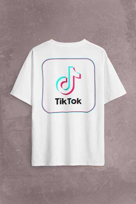 Tik Tok Logo Tiktok Music Video Sırt Ön Baskılı Oversize Tişört Unisex T-Shirt - 1