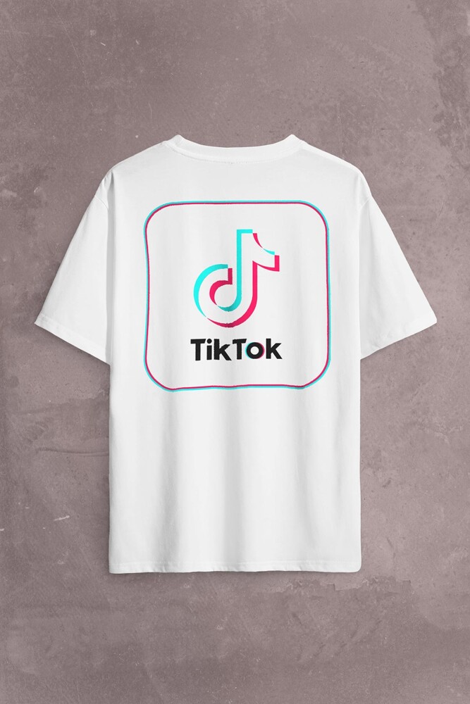 Tik Tok Logo Tiktok Music Video Sırt Ön Baskılı Oversize Tişört Unisex T-Shirt - 1