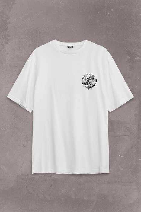 Tipografik İstanbul Silüet Tasarım Martı Sırt Ön Baskılı Oversize Tişört Unisex T-Shirt - 1