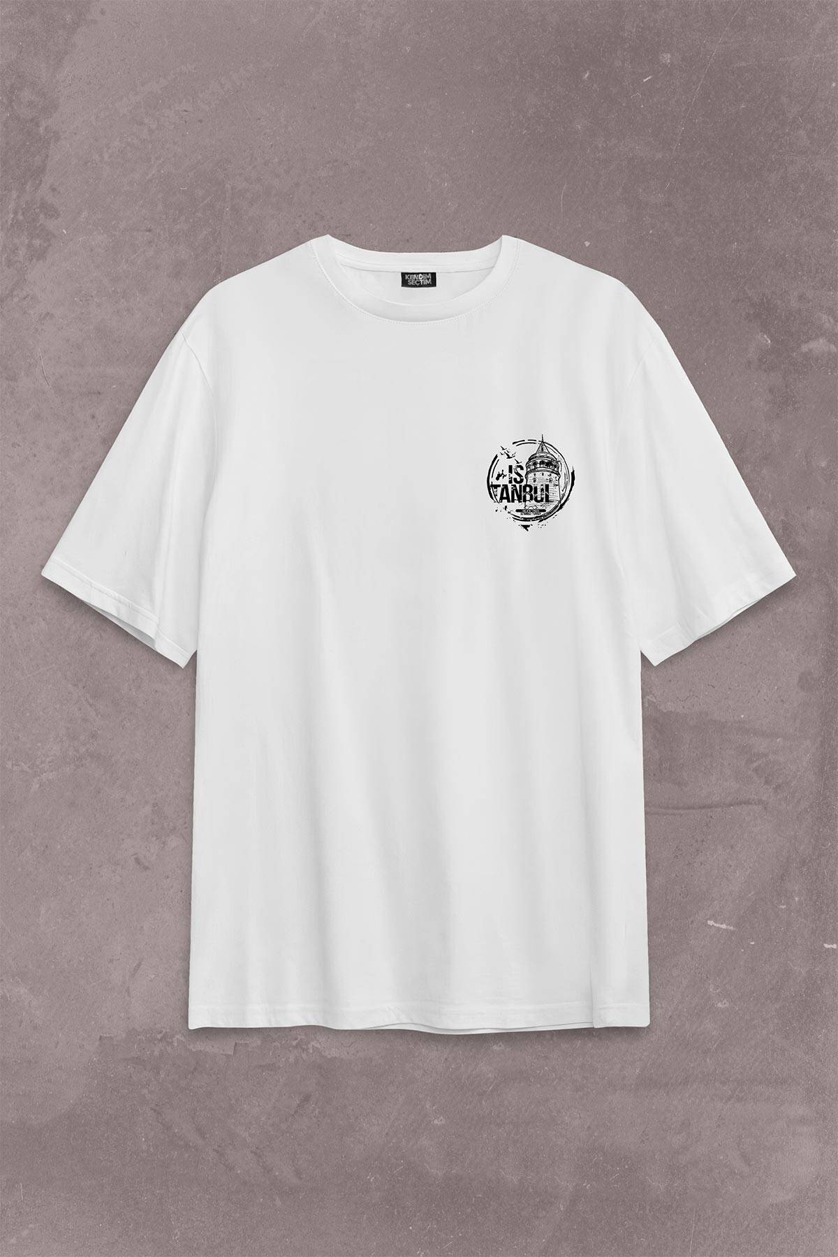 Tipografik İstanbul Silüet Tasarım Martı Sırt Ön Baskılı Oversize Tişört Unisex T-Shirt - 1