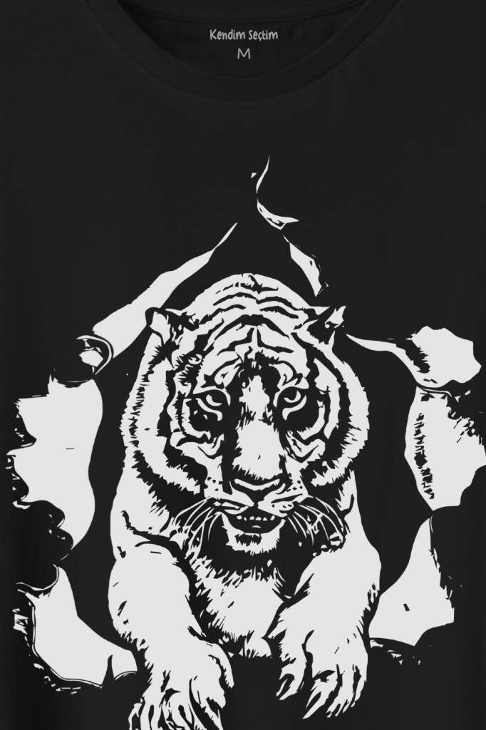 Tişörtün İçinden Çıkan Kaplan Tiger Baskılı Tişört Unisex T-Shirt (1)