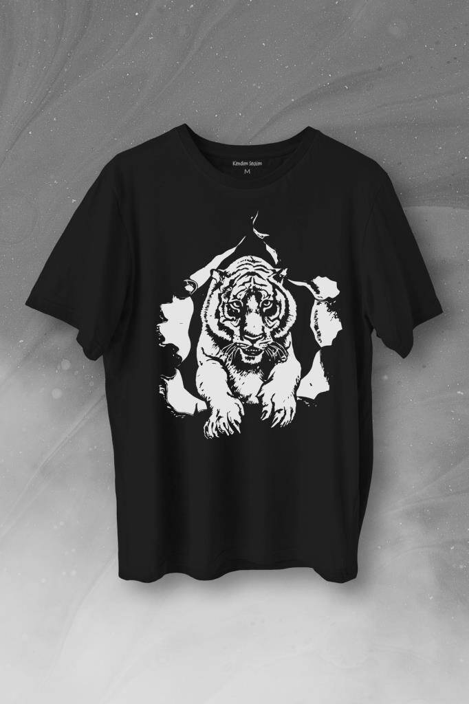 Tişörtün İçinden Çıkan Kaplan Tiger Baskılı Tişört Unisex T-Shirt - 1