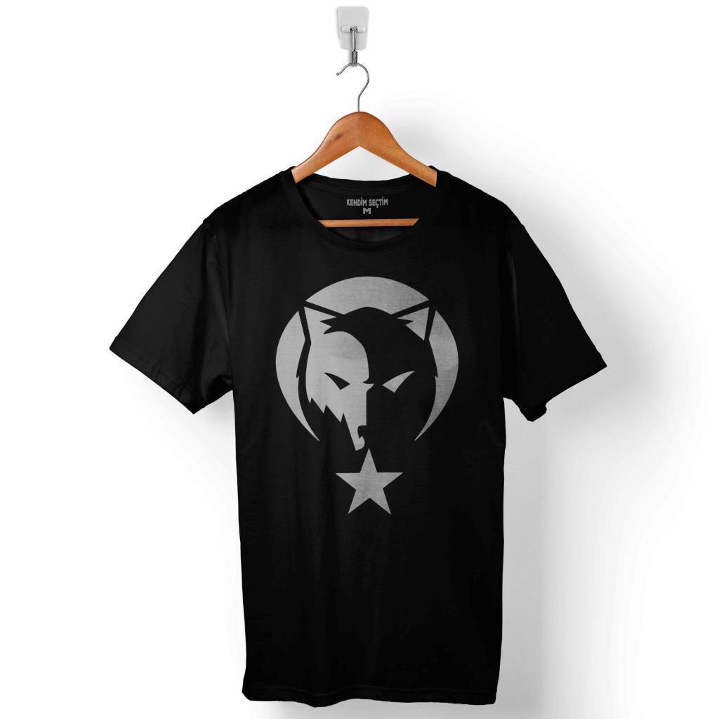 Tsk Göktürkçe Eski Türk Bozkurt Wolf Kurt Hilal Baskılı Tişört Unisex T-Shirt - 1