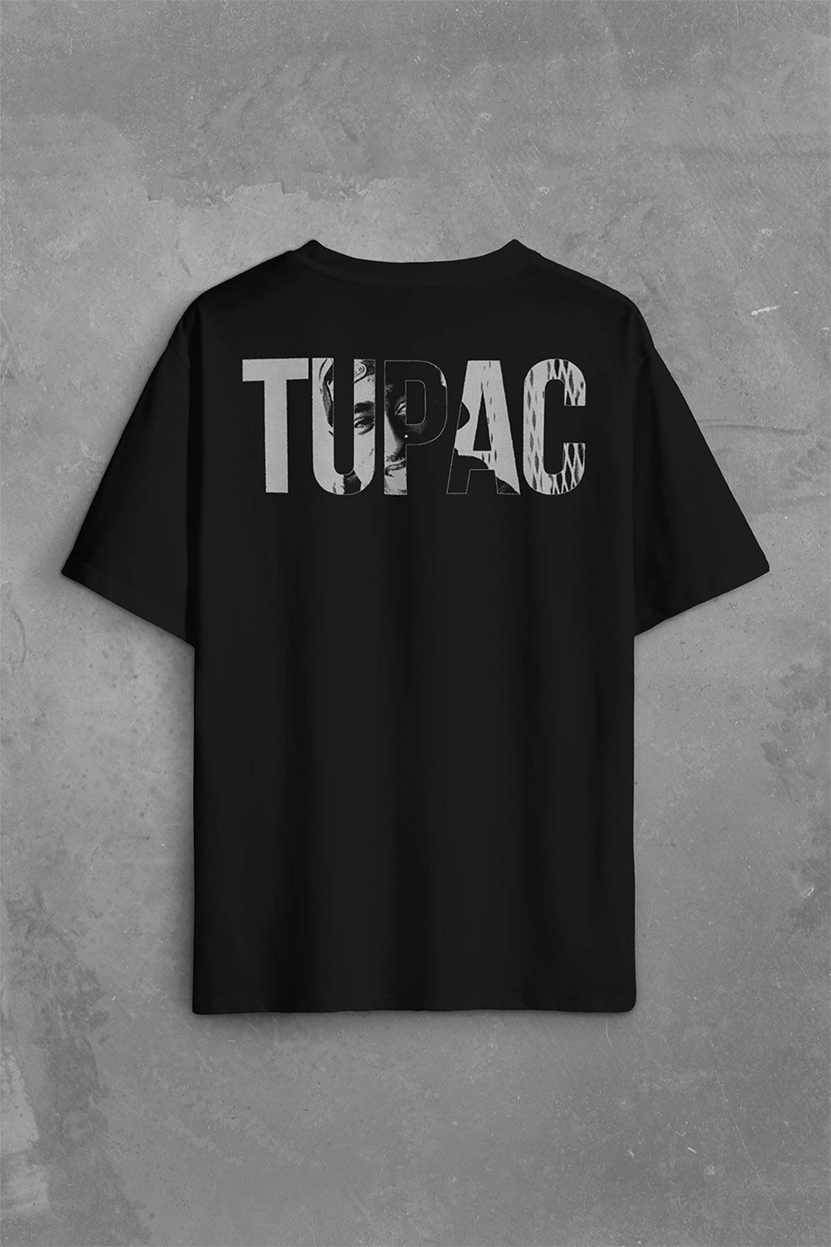 Tupac Amaru Shakur Awesome 2Pac Rap Music Sırt Ön Baskılı Oversize Tişört Unisex T-Shirt - 1