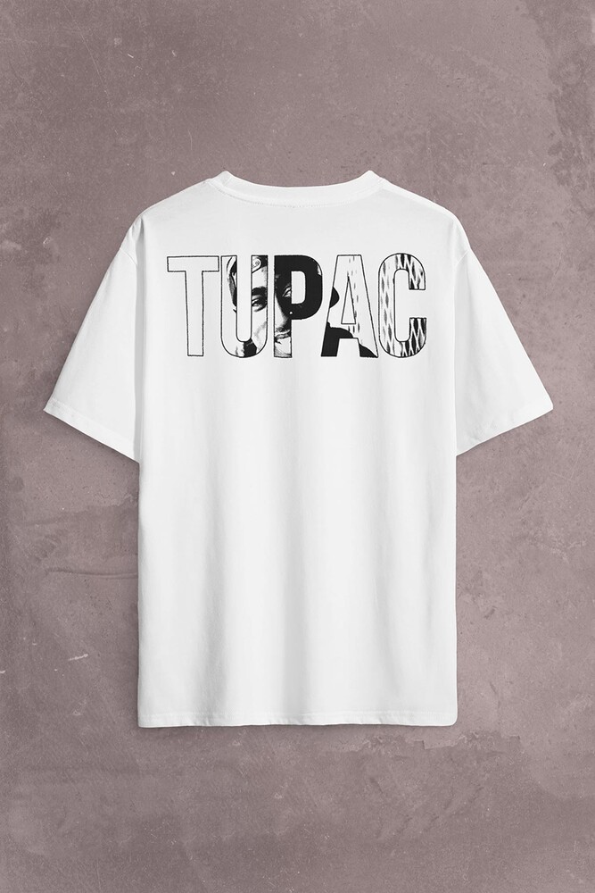 Tupac Amaru Shakur Awesome 2Pac Rap Music Sırt Ön Baskılı Oversize Tişört Unisex T-Shirt - 1