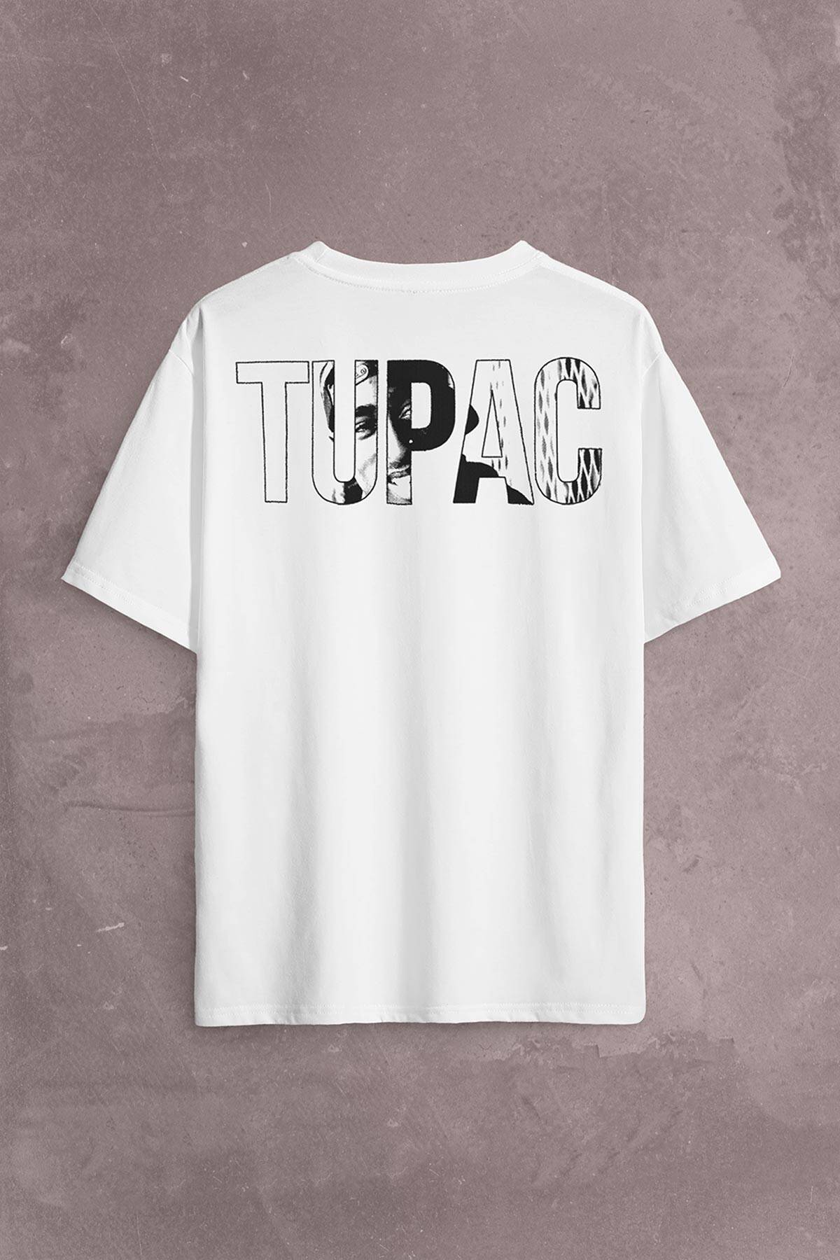 Tupac Amaru Shakur Awesome 2Pac Rap Music Sırt Ön Baskılı Oversize Tişört Unisex T-Shirt - 1
