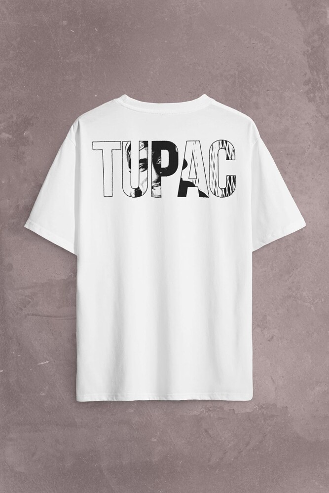 Tupac Amaru Shakur Awesome 2Pac Rap Music Sırt Ön Baskılı Oversize Tişört Unisex T-Shirt - 1