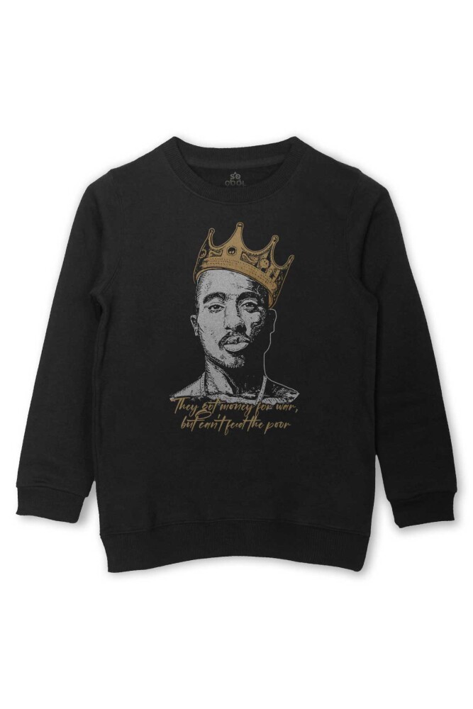 Tupac Hip Hop Rap Music 2Pac Baskılı Çocuk Sweatshirt Siyah Sweat - So Cool