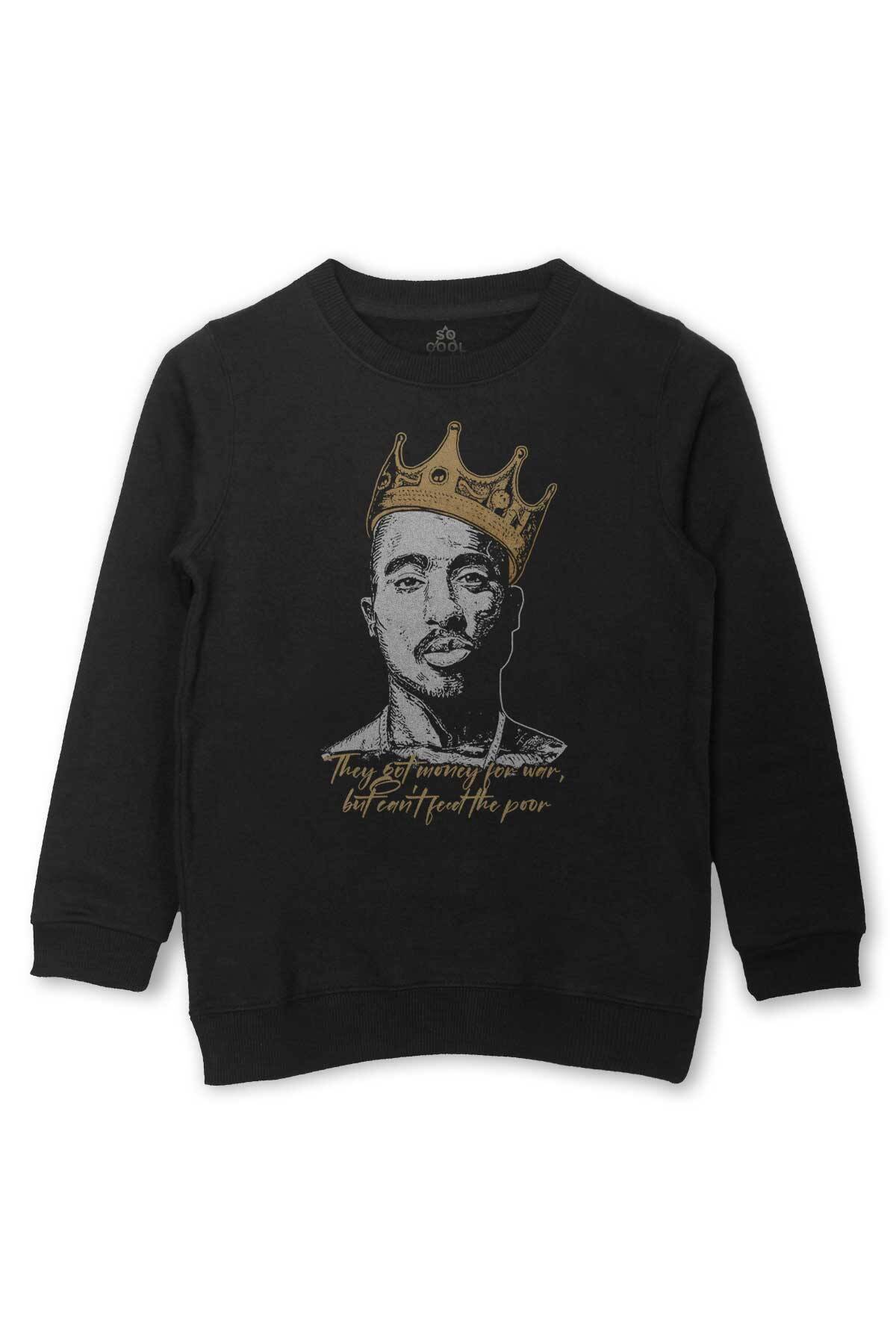 Tupac Hip Hop Rap Music 2Pac Baskılı Çocuk Sweatshirt Siyah Sweat - 1