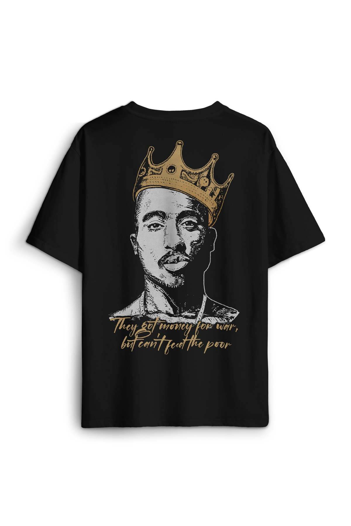 Tupac Hip Hop Rap Music 2Pac Sırt Ön Baskılı Oversize Tişört Unisex T-Shirt - 1