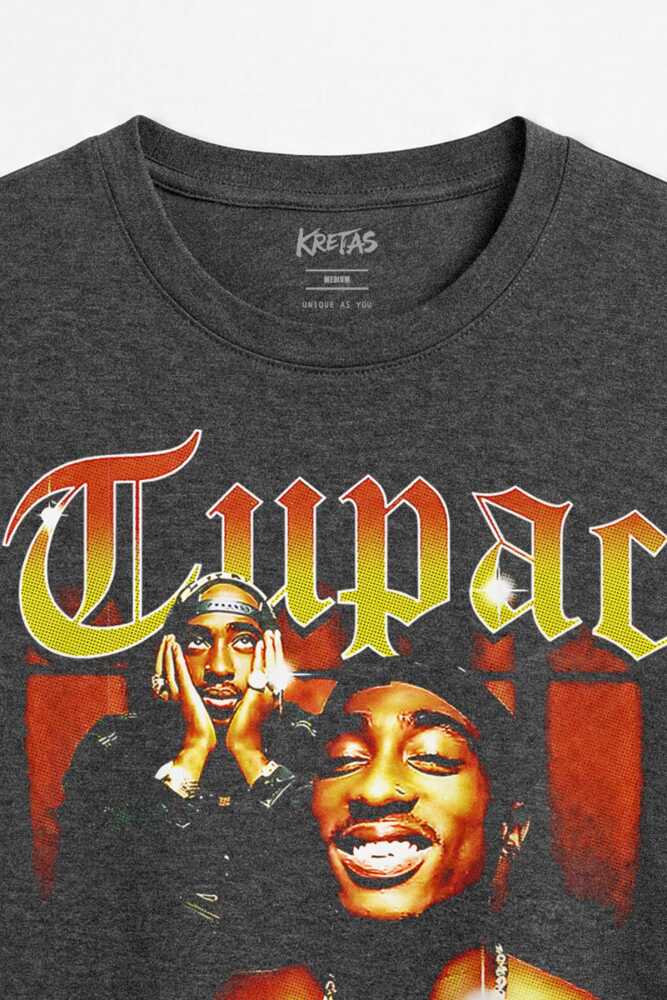 Tupac Shakur 2Pac California Love West Coast 90s Rap Music Unisex Regular Antrasit Melanj Tişört - 2