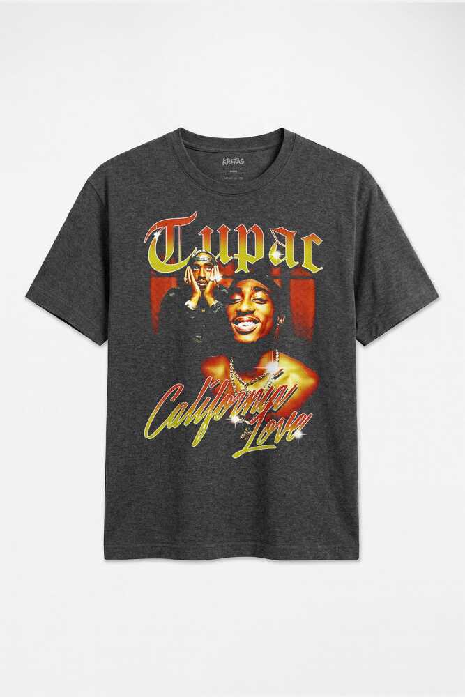 Tupac Shakur 2Pac California Love West Coast 90s Rap Music Unisex Regular Antrasit Melanj Tişört