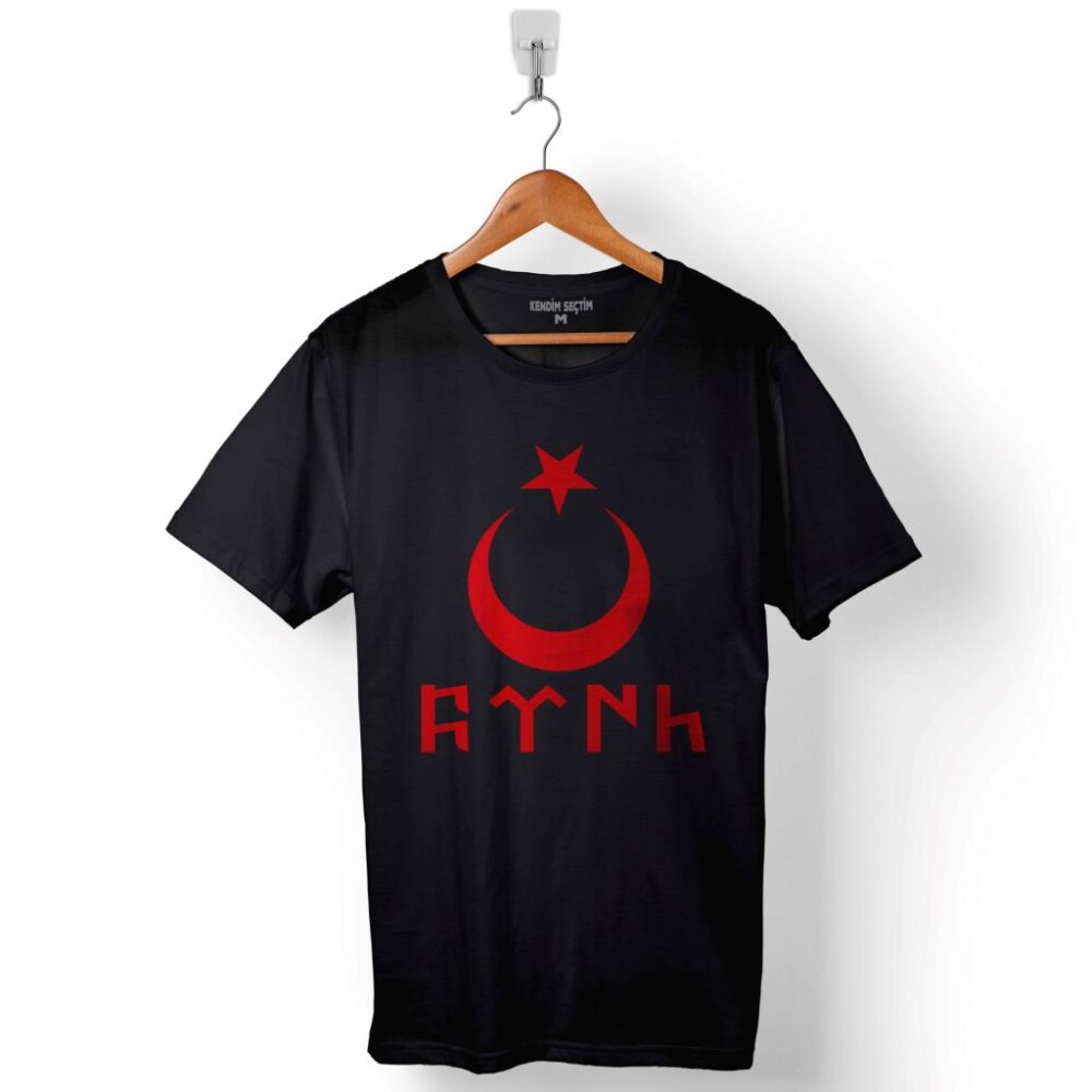 Türk Bayrağı Göktürkçe Ay Yıldız Hilal Baskılı Tişört Unisex T-Shirt - KENDİM SEÇTİM