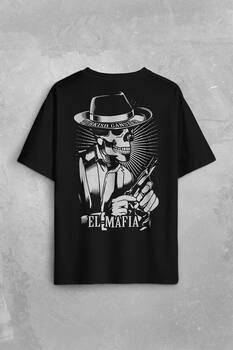 Turkish Ganster El Mafia Mafya Temalı Sırt Ön Baskılı Oversize Tişört Unisex T-Shirt