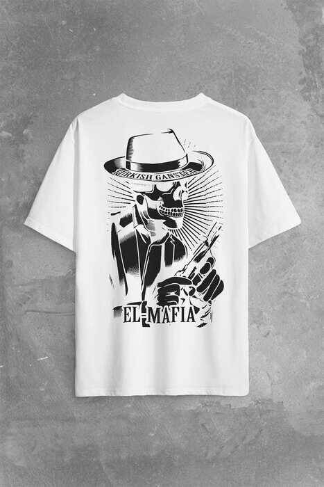 Turkish Ganster El Mafia Mafya Temalı Sırt Ön Baskılı Oversize Tişört Unisex T-Shirt - 1