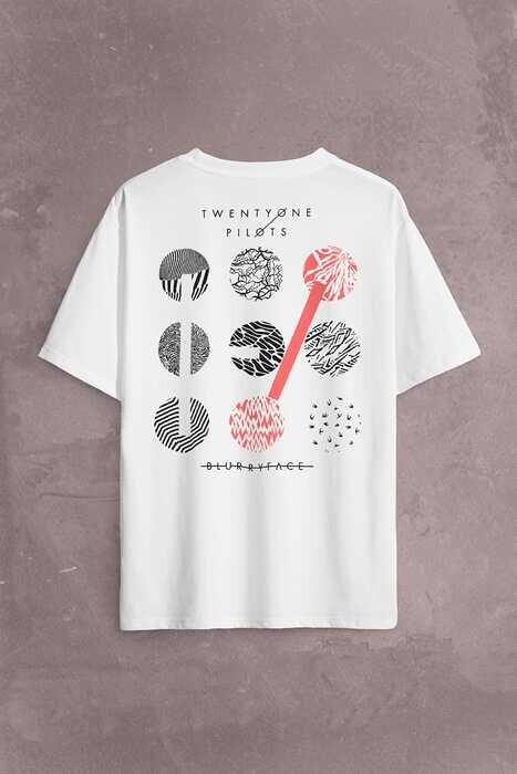 Twenty One Pilots Logo Stressed Sırt Ön Baskılı Oversize Tişört Unisex T-Shirt - 1