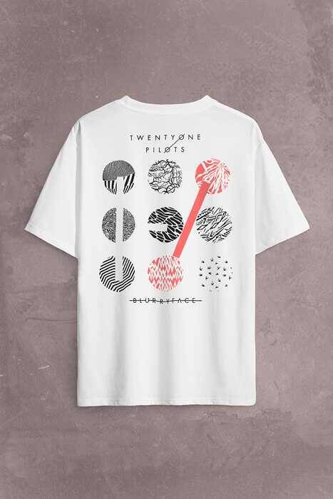 Twenty One Pilots Logo Stressed Sırt Ön Baskılı Oversize Tişört Unisex T-Shirt - 1