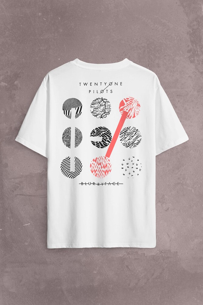 Twenty One Pilots Logo Stressed Sırt Ön Baskılı Oversize Tişört Unisex T-Shirt - KENDİM SEÇTİM