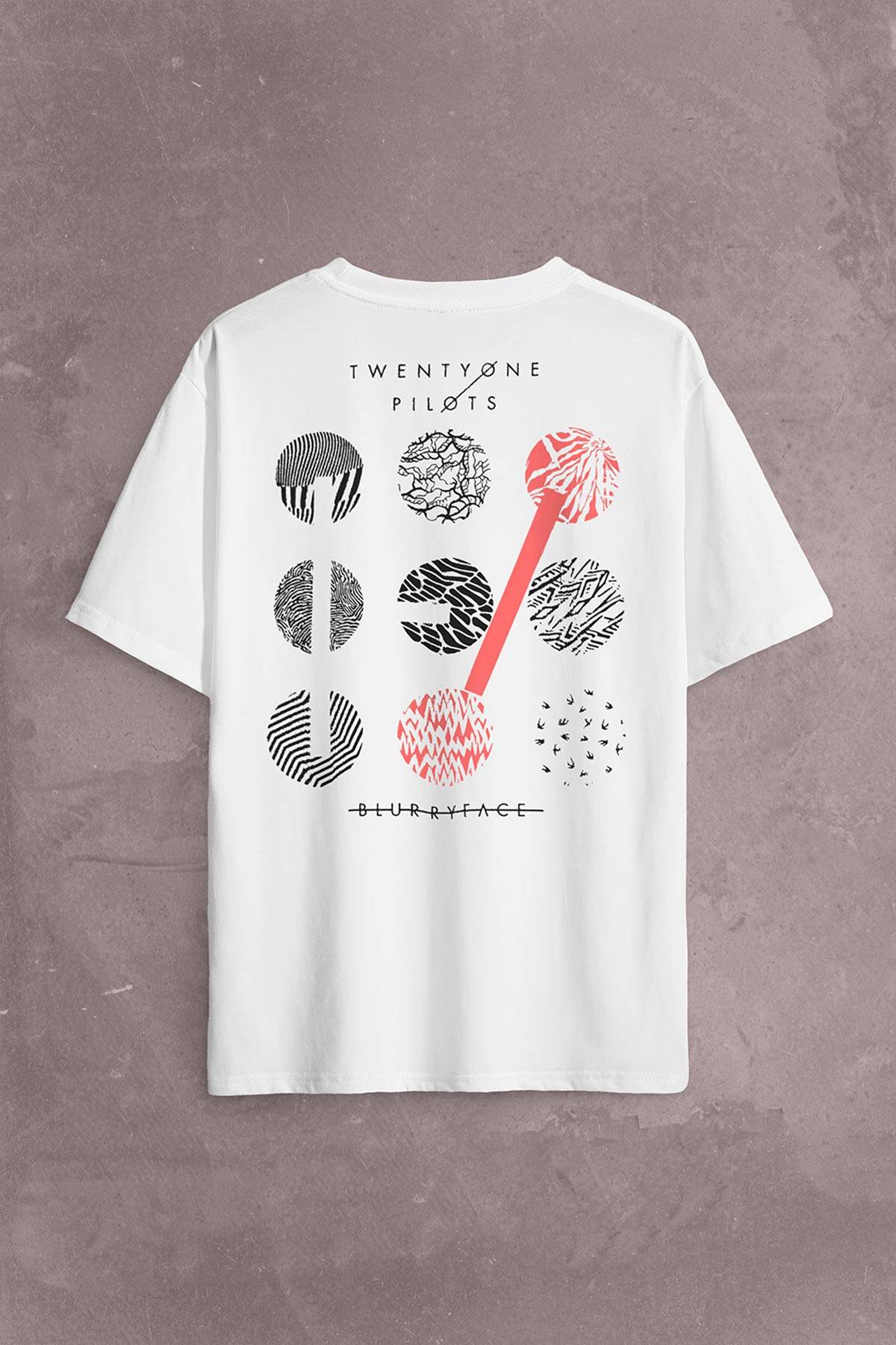Twenty One Pilots Logo Stressed Sırt Ön Baskılı Oversize Tişört Unisex T-Shirt - 1