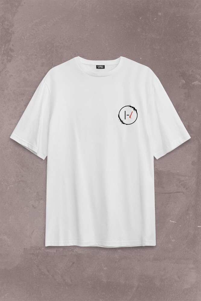 Twenty One Pilots Logo Stressed Sırt Ön Baskılı Oversize Tişört Unisex T-Shirt - 2