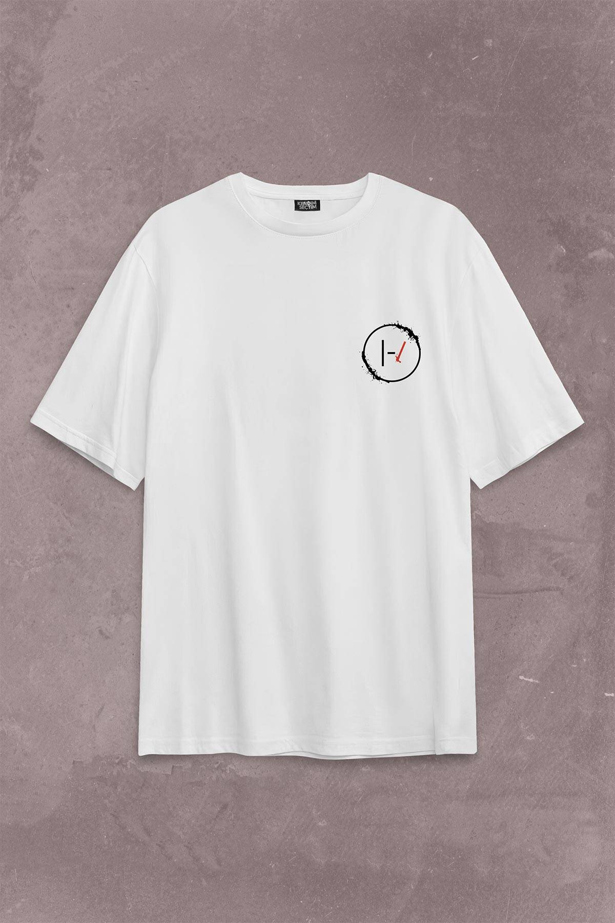 Twenty One Pilots Logo Stressed Sırt Ön Baskılı Oversize Tişört Unisex T-Shirt - 2