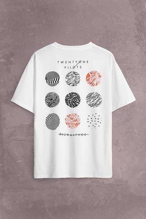 Twenty One Pilots Logo Stressed Sırt Ön Baskılı Oversize Tişört Unisex T-Shirt OVR12B3619 - 1