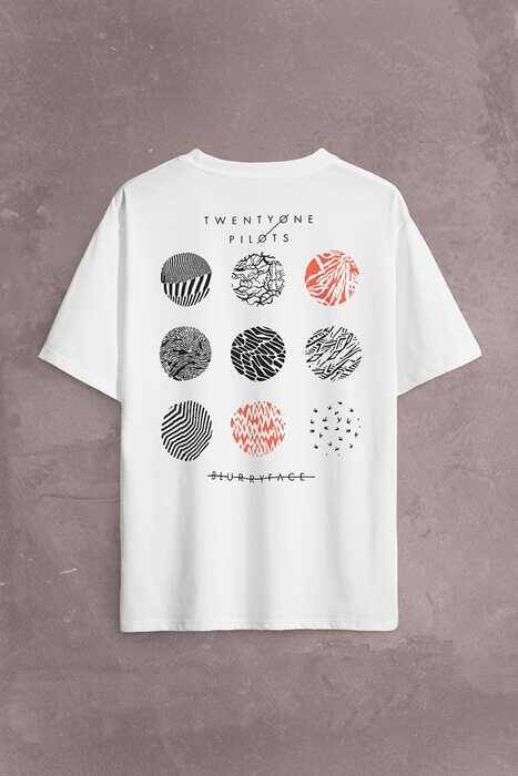 Twenty One Pilots Logo Stressed Sırt Ön Baskılı Oversize Tişört Unisex T-Shirt OVR12B3619 - 1