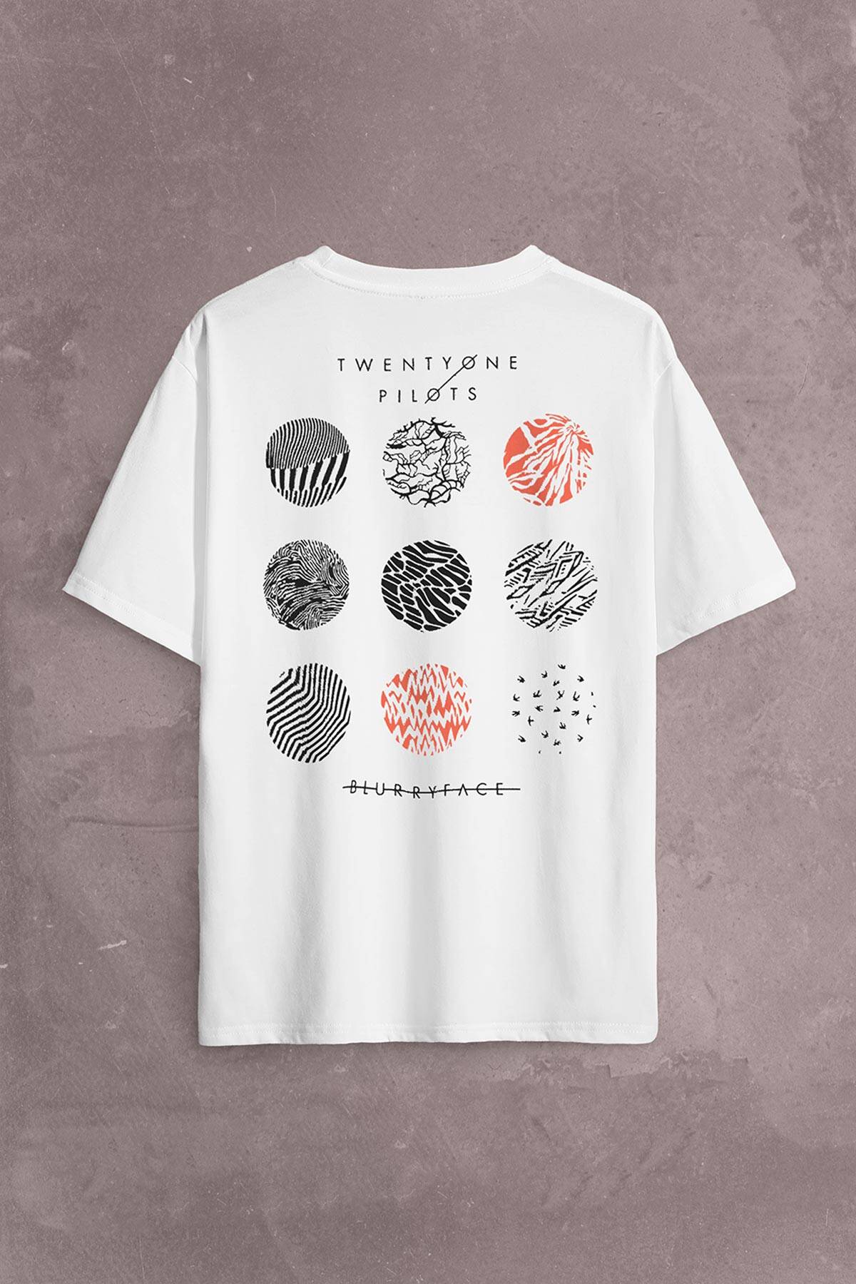 Twenty One Pilots Logo Stressed Sırt Ön Baskılı Oversize Tişört Unisex T-Shirt OVR12B3619 - 1