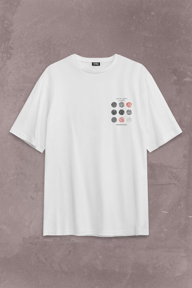 Twenty One Pilots Logo Stressed Sırt Ön Baskılı Oversize Tişört Unisex T-Shirt OVR12B3619 - 2