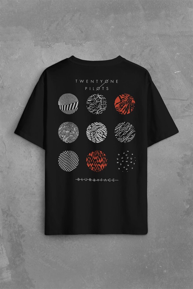 Twenty One Pilots Logo Stressed Sırt Ön Baskılı Oversize Tişört Unisex T-Shirt OVR12S3619 - 1