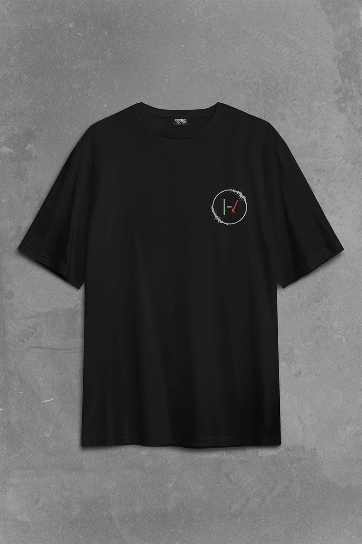 Twenty One Pilots Logo Stressed Sırt Ön Baskılı Oversize Tişört Unisex T-Shirt - 1