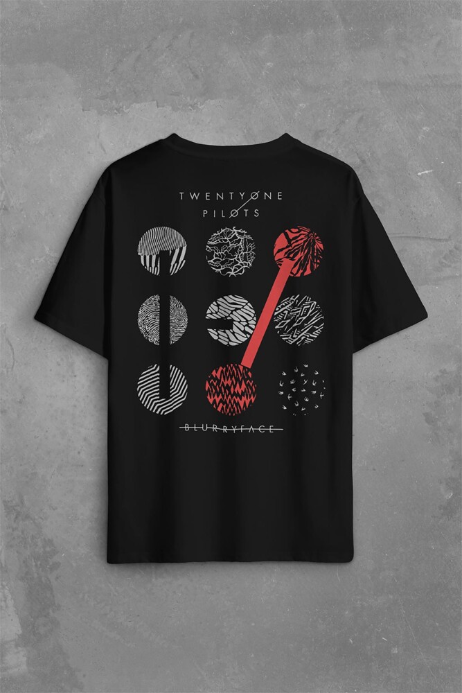 Twenty One Pilots Logo Stressed Sırt Ön Baskılı Oversize Tişört Unisex T-Shirt - 2