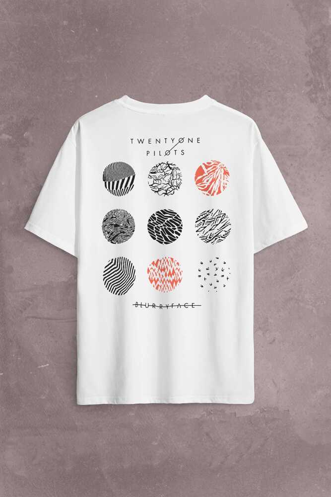 Twenty One Pilots Logo Stressed Sırt Ön Baskılı Oversize Tişört Unisex T-Shirt OVR12B3619 - 1