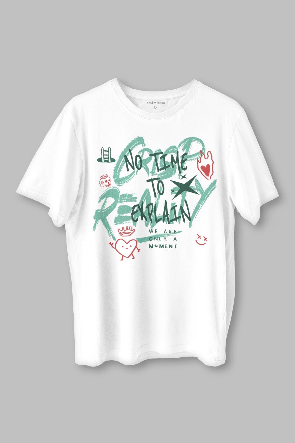 Typography Design Crispy Reality Y2K Grunge Street Grafitti Baskılı Beyaz T-shirt - 1
