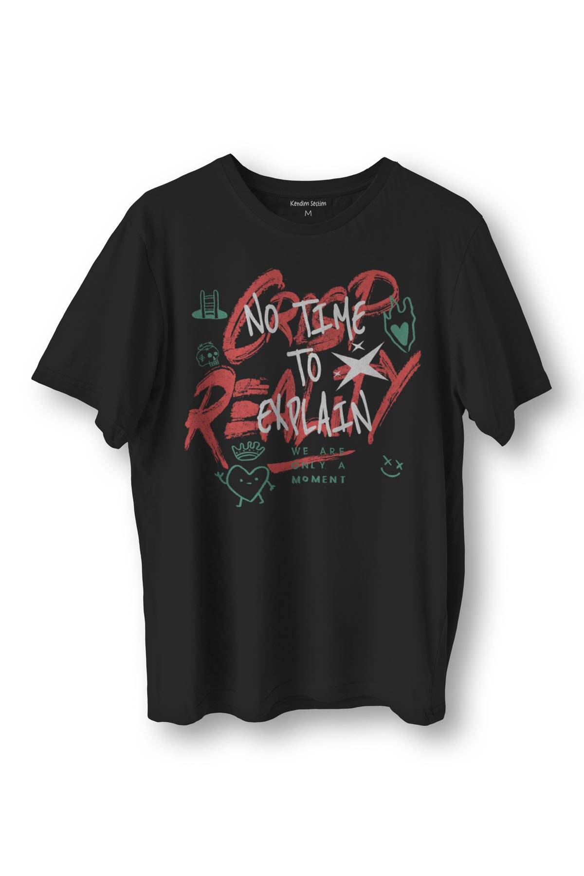 Typography Design Crispy Reality Y2K Grunge Street Grafitti Baskılı Siyah T-shirt - 1