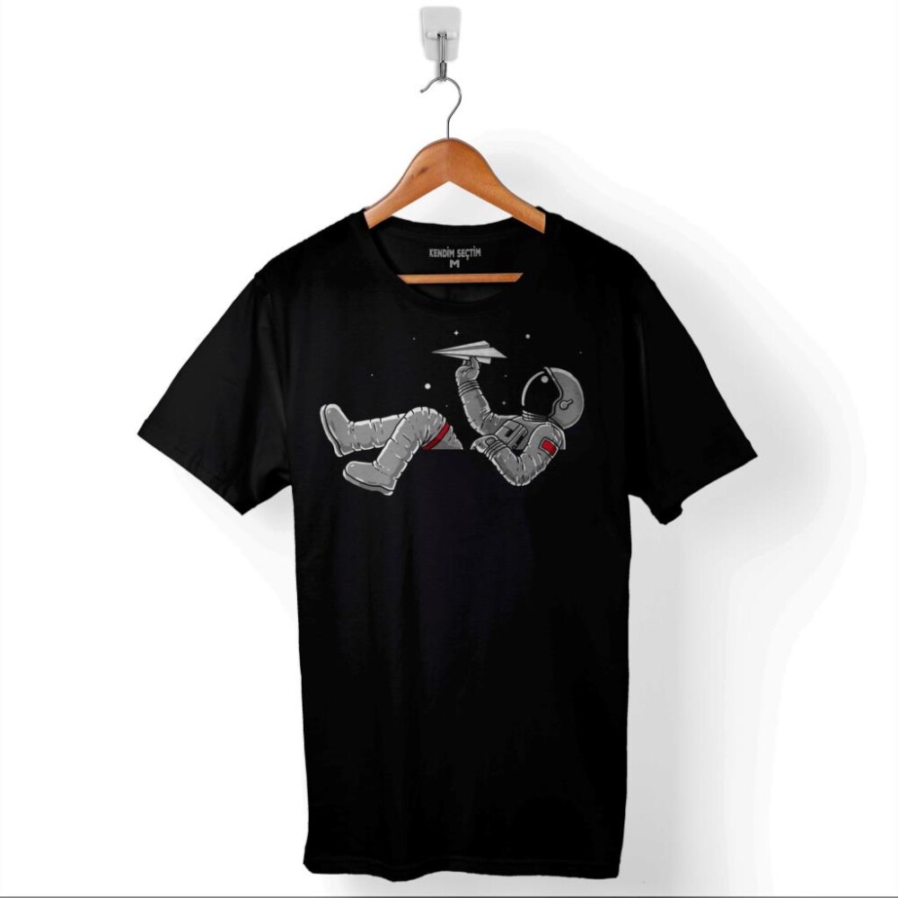 Uçan Astronot Uçurtma Uzay Yolculuğu Cosmos Baskılı Tişört Unisex T-Shirt - 1
