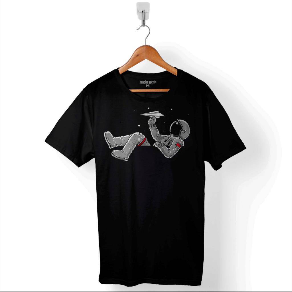 Uçan Astronot Uçurtma Uzay Yolculuğu Cosmos Baskılı Tişört Unisex T-Shirt - 1