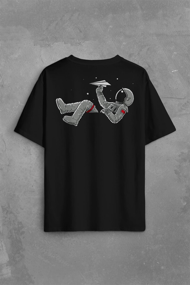 Uçan Astronot Uçurtma Uzay Yolculuğu Cosmos Sırt Ön Baskılı Oversize Tişört Unisex T-Shirt - 2