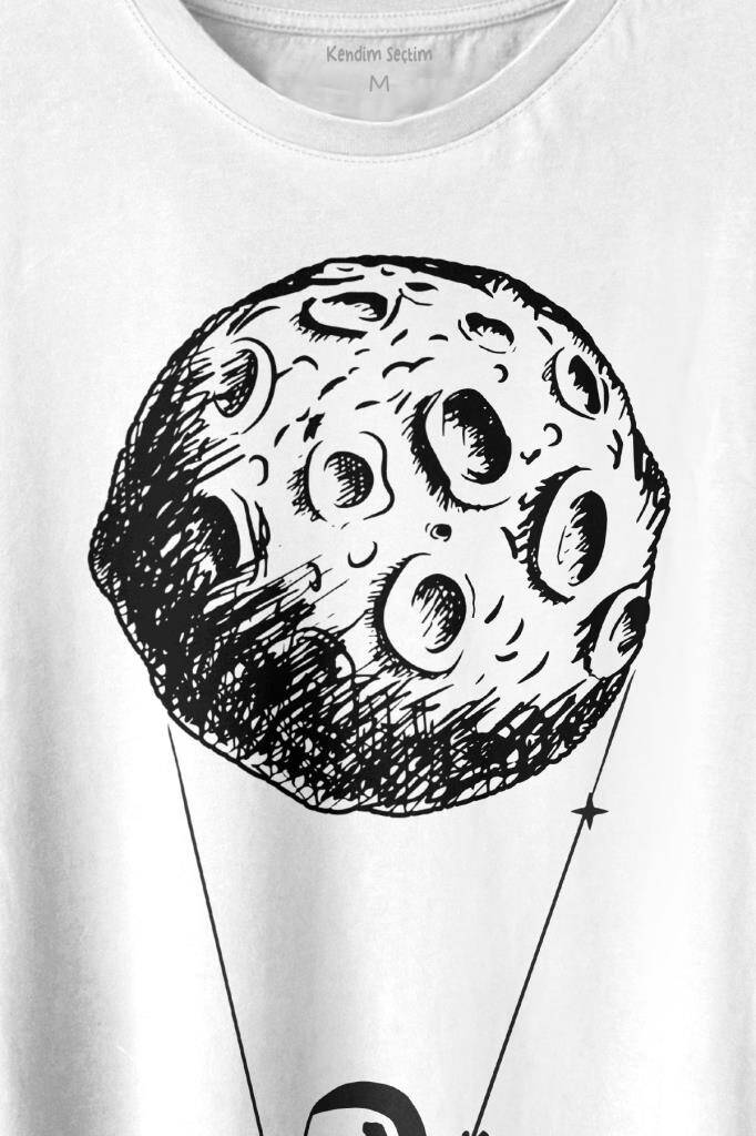 Uçan Balon Gezegen Minimal Astronot Uzay Urban Cosmos Baskılı Tişört Unisex T-shirt (1)