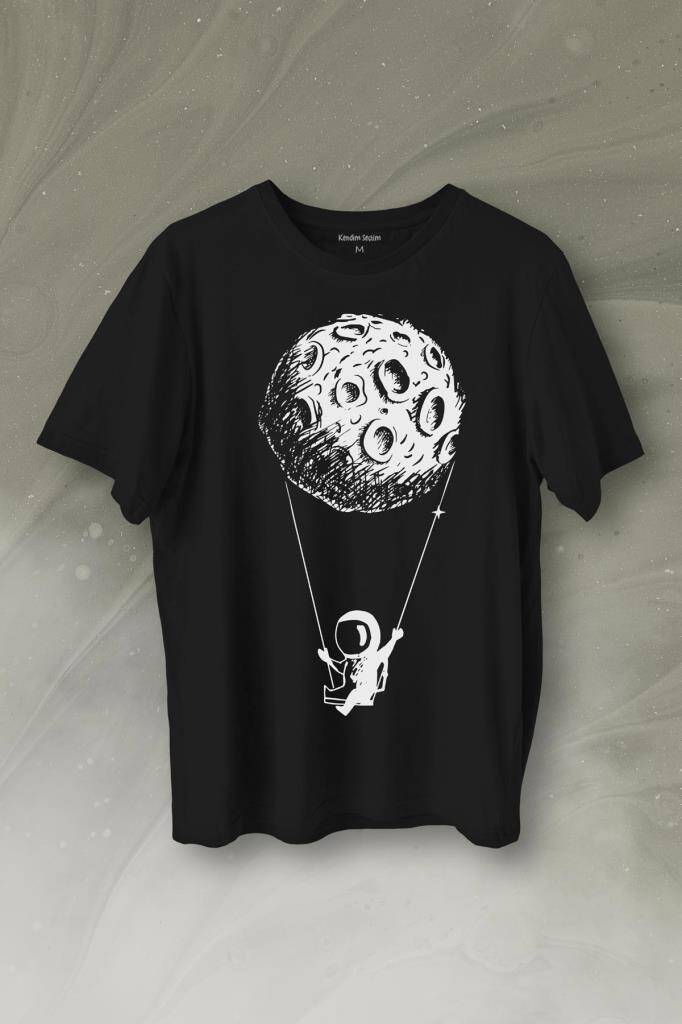 Uçan Balon Gezegen Minimal Astronot Uzay Urban Cosmos Baskılı Tişört Unisex T-Shirt - 1