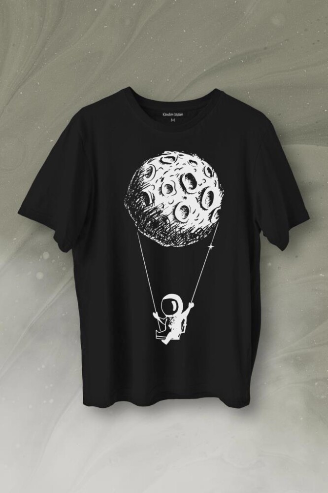 Uçan Balon Gezegen Minimal Astronot Uzay Urban Cosmos Baskılı Tişört Unisex T-Shirt - 1