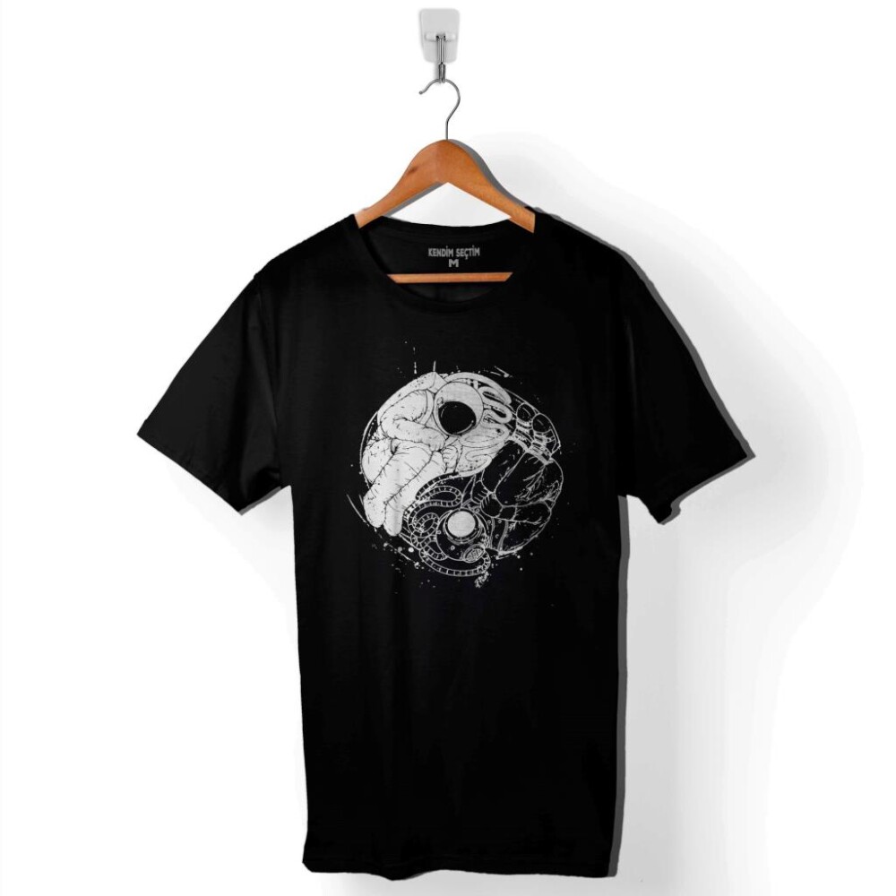 Uçan Çift Astronot Ying Yang Uzay Cosmos Baskılı Tişört Unisex T-Shirt - 1