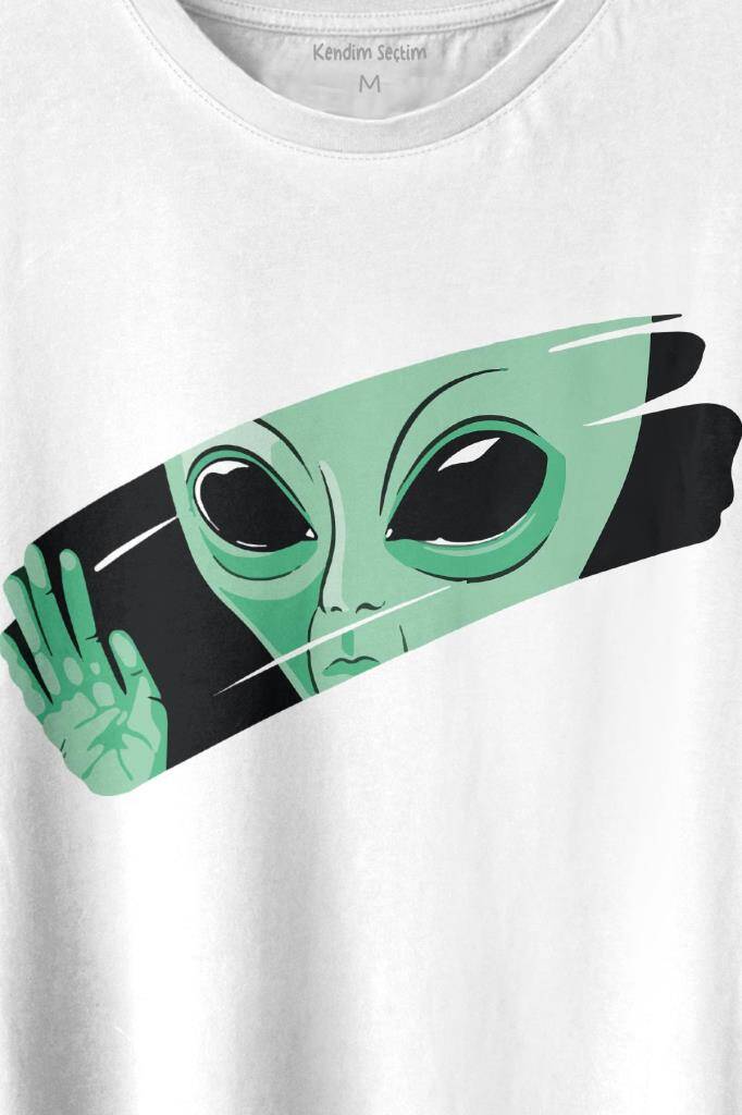 Ufo Uzaylı Yeşil E.T. Nasa Gezegen Baskılı Tişört Unisex T-shirt (1)