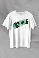 Ufo Uzaylı Yeşil E.T. Nasa Gezegen Baskılı Tişört Unisex T-shirt - 1