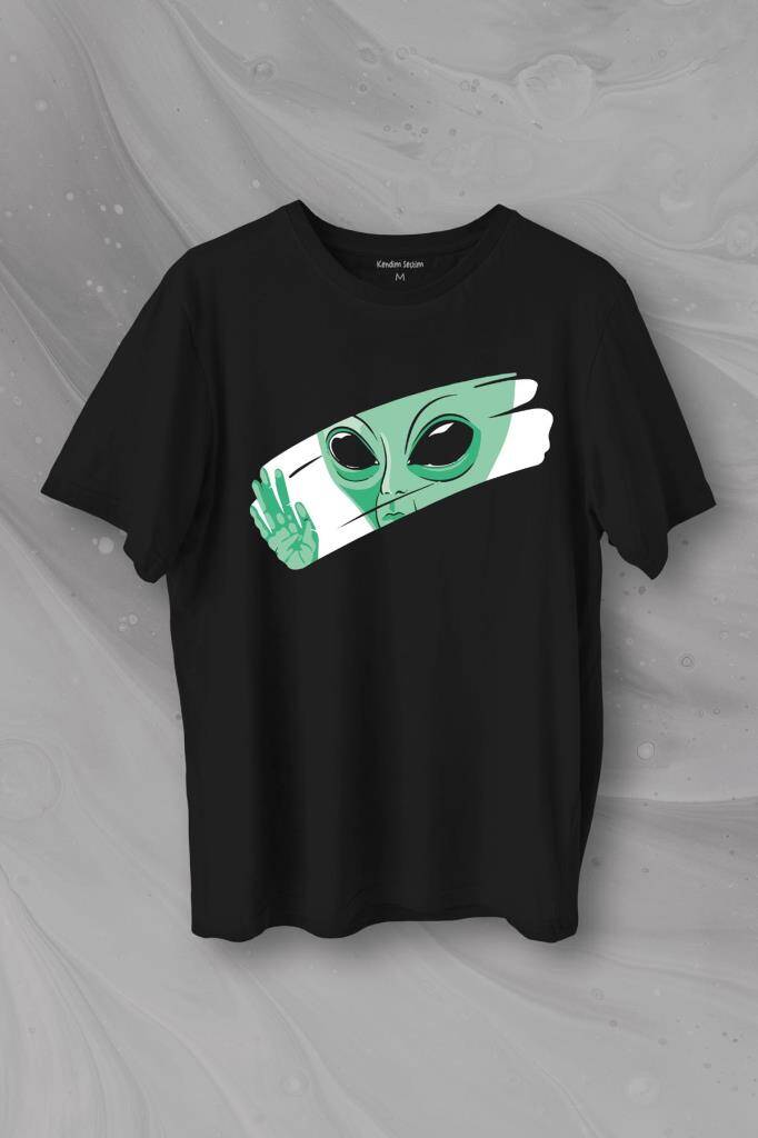 Ufo Uzaylı Yeşil E.T. Nasa Gezegen Baskılı Tişört Unisex T-Shirt - 1