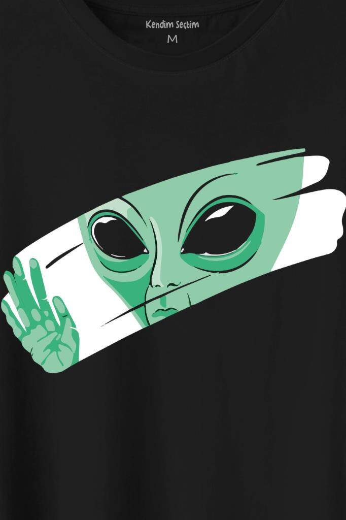 Ufo Uzaylı Yeşil E.T. Nasa Gezegen Baskılı Tişört Unisex T-Shirt (1)