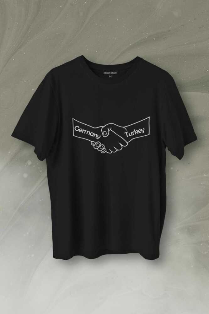 Ülke Dostluk Türkiye Almanya Friends El Tokalaşma Baskılı Tişört Unisex T-Shirt - 1