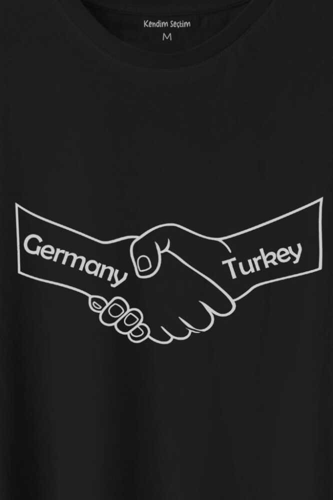 Ülke Dostluk Türkiye Almanya Friends El Tokalaşma Baskılı Tişört Unisex T-Shirt - 2