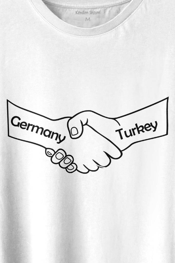 Ülke Dostluk Türkiye Almanya Friends El Tokalaşma Baskılı Tişört Unisex T-shirt (1)