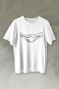 Ülke Dostluk Türkiye Almanya Friends El Tokalaşma Baskılı Tişört Unisex T-shirt - 1